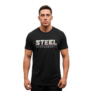 Men's Steel Supplements Black and Grapic Print T-Shirt Size XL